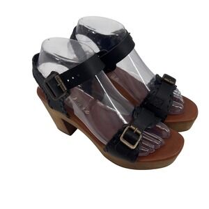 Matisse Twiggy Platform Sandals Womens 7 Black Leather Wood Block Heel Good
